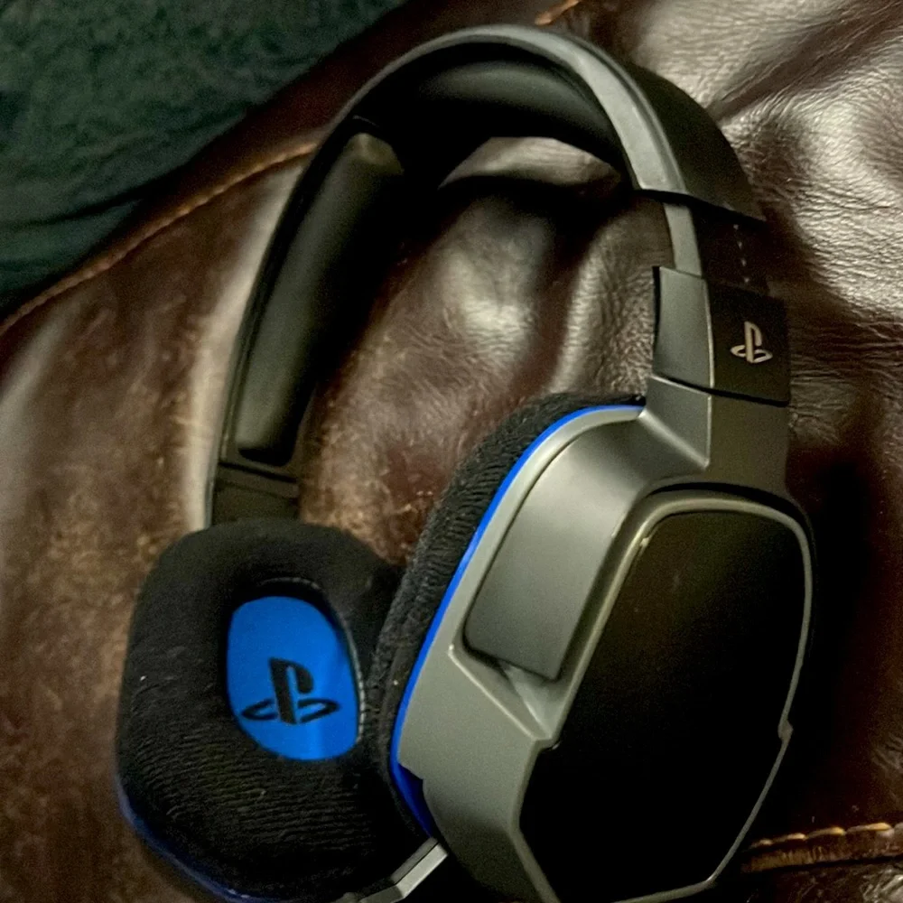 Slightly used PlayStation headset with microphone. With audio adjuster on wire.